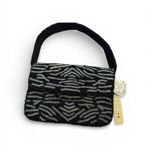 Elegant Black and Silver Beaded Handbag
